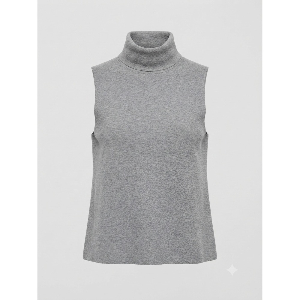 ZARA Womens Heather Gray Sleeveless Turtleneck Knit Top Size L Cotton Blend